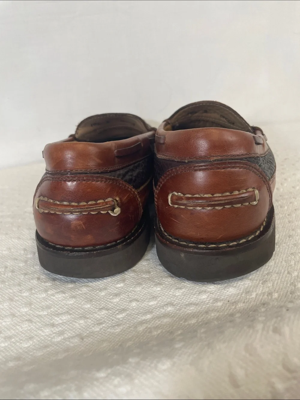 L.L. Bean Two-Tone Brown & Cognac pebbled Leather Penny Loafers - M10.5